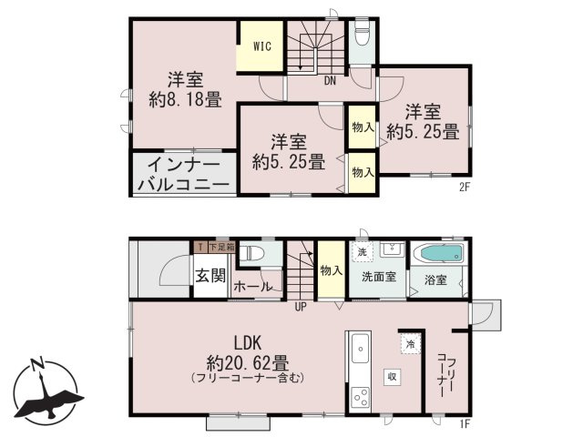 福岡市東区美和台5丁目第1-2棟(B号棟)の間取り|全居室収納付きで便利です。