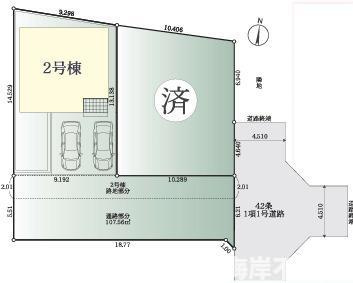 茅ヶ崎市円蔵　新築戸建　全2棟の区画図|対象地は2号棟です