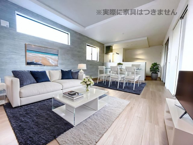 新築戸建・新築建売　郡山市富田西2期　富田小・富田中の居間・リビング|画像はAI加工による演出で、実際の家具は付きません。