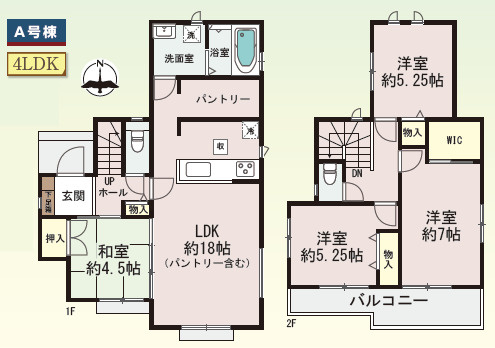 【間取り】 | 加古川市平岡町土山（全2棟）A号棟 | 4LDK＋WICです。