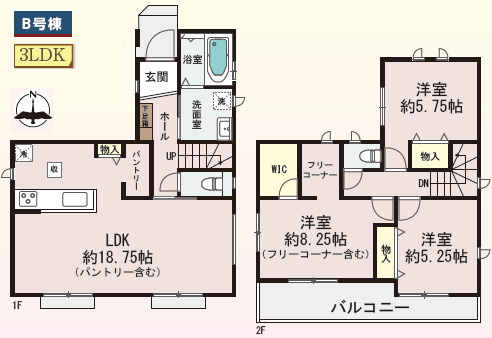 【間取り】 | 加古川市平岡町土山（全2棟）B号棟 | 3LDK＋WICです。