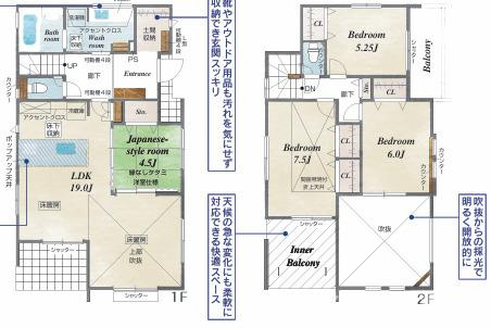 茅ヶ崎市浜須賀　新築戸建　全２棟の間取り|南向き　４LDKです。