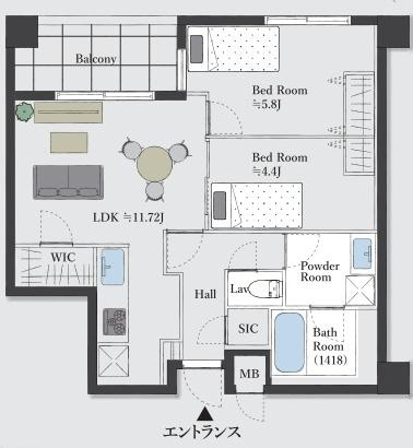 【間取り】 | プラティーノ多摩川鵜の木弐番館 | 販売価格　６，８８０万円　間取り２ＬＤＫ　（ご見学可能ですのでお気軽にお問合せ下さい）