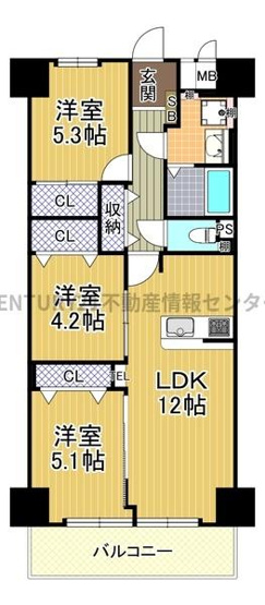 【間取り】 | 藤和市岡ハイタウン | ●３ＬＤＫ●専有面積６５．８８平米●バルコニー面積７．０２平米●室内リフォーム済●アフターサービス保証付