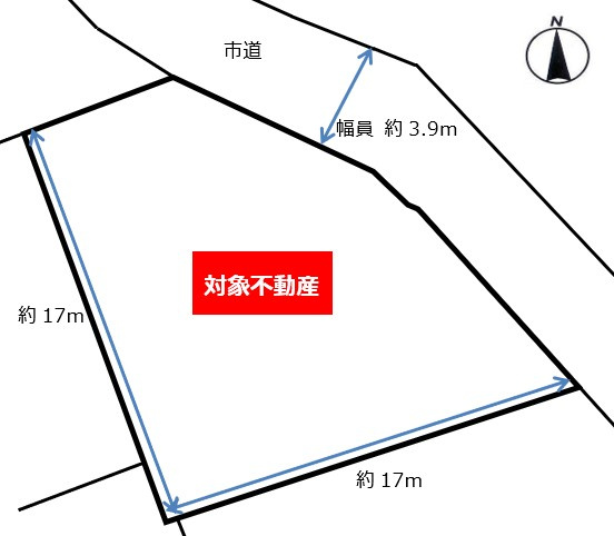 牛田新町3丁目　土地（古家あり）の土地図|広々とした敷地面積約69.5坪。古家ありの現況にてお引渡しとなります。