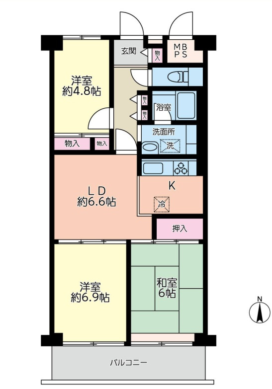 ローズハイツ野田愛宕　B棟の間取り|日当たり良好！