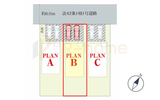 守谷市薬師台7丁目　新築戸建て　B号棟の区画図|大きなお買い物だからこそ、メリット・デメリットを伝えさせて頂きます。
R-homeにお任せください♪