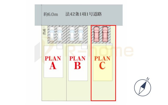 守谷市薬師台7丁目　新築戸建て　C号棟の区画図|大きなお買い物だからこそ、メリット・デメリットを伝えさせて頂きます。
R-homeにお任せください♪