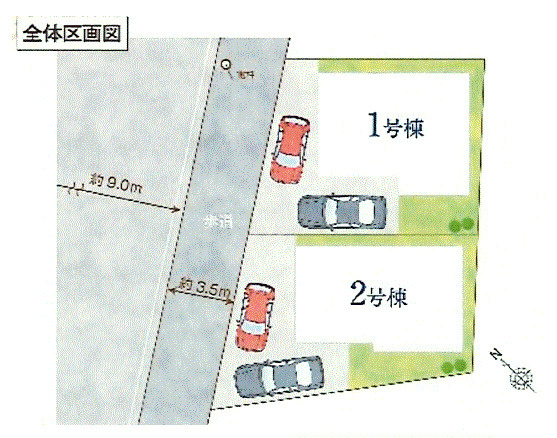 昭島市田中町1丁目　新築戸建全2棟の区画図
