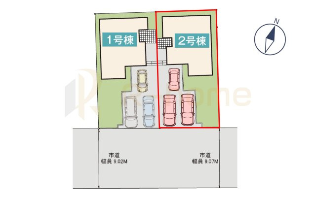 かすみがうら市稲吉3丁目25-P1　新築戸建て　2号棟の区画図|大きなお買い物だからこそ、メリット・デメリットを伝えさせて頂きます。
R-homeにお任せください♪