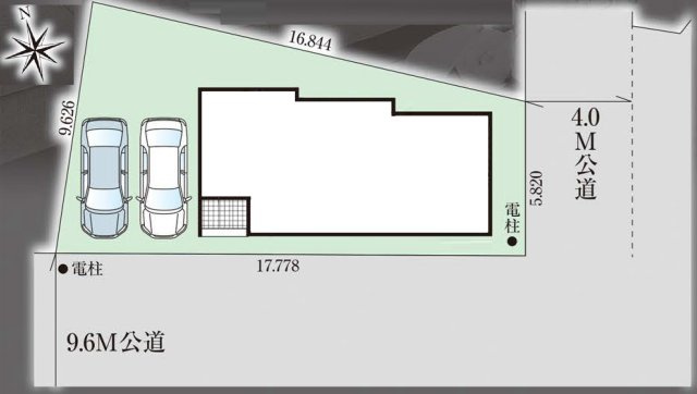 三郷市鷹野5丁目　新築戸建　全1棟の区画図|南9.6ｍ×東4ｍ角地の陽光溢れる開放的な邸宅