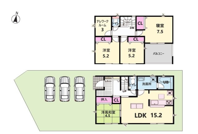 １号棟　４LDK＋テレワークルーム　駐車場３台以上♪