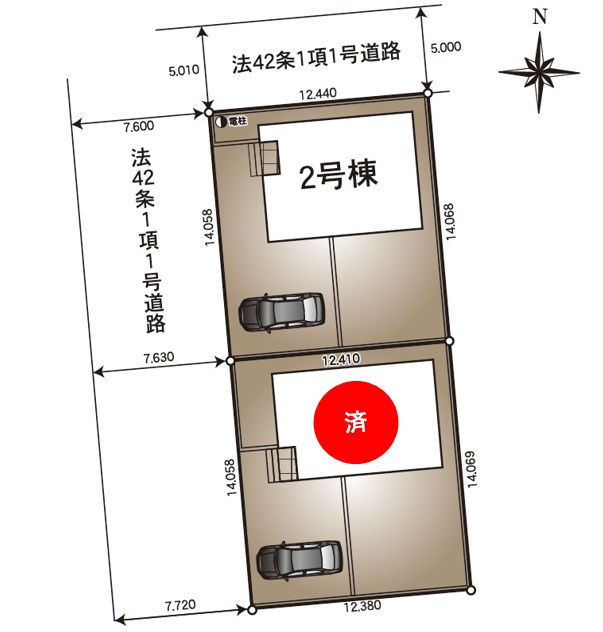 【Cradle Garden】　古河市小堤　第３　全2邸の区画図|全棟配置図
