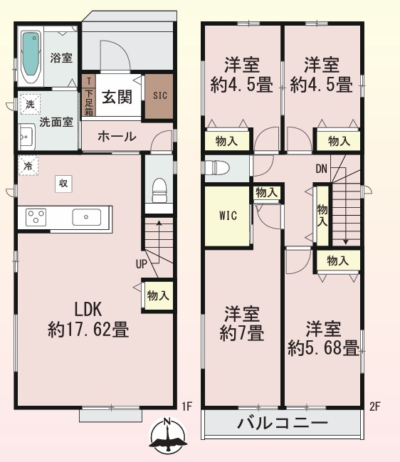 仲介手数料無料　ハートフルタウン所沢市中新井３丁目885番・新築全２棟の間取り