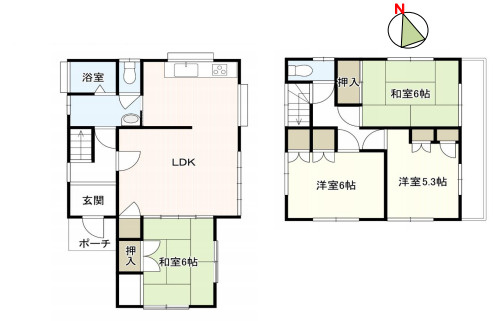 北本市中丸　中古一戸建ての間取り|北本市中丸　中古一戸建て、4LDK、土地面積119.18m2、建物面積94.40m2