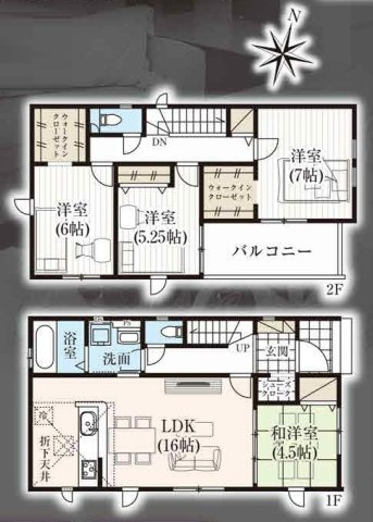 三郷市彦成1丁目　新築戸建　全2棟　1号棟の区画図|カースペース2台確保