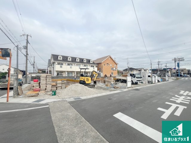 姫路市大津区天神町　新築一戸建ての外観|周辺は落ち着いた街並みの住宅地！子育てがしやすい住環境です！まだ未完成ですが、現地でしかわからない事もございます。是非一度ご覧ください。