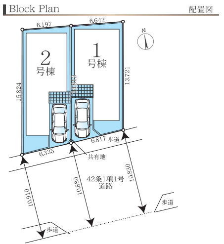 茅ヶ崎市若松町1期　新築戸建　全2棟1号棟の区画図