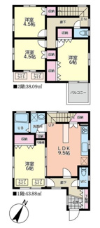 【間取り】 | 4DKの間取り1階の6帖洋室を開放すれば、3LDKとしても使えて、リビングも広がります。