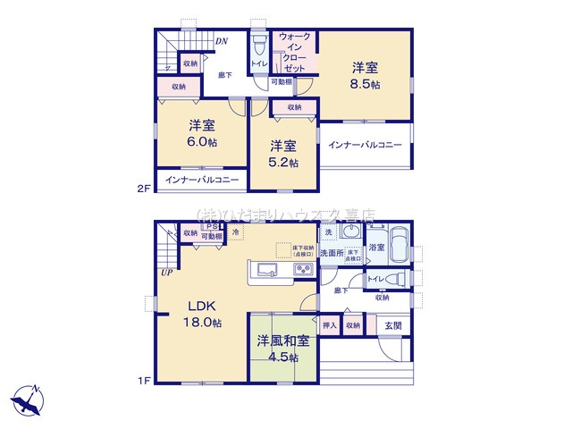 第3久喜南栗橋　新築一戸建て　リーブルガーデンの間取り|くつろぎの18帖広々リビング！リビングイン階段で家族間の会話も活発に♪