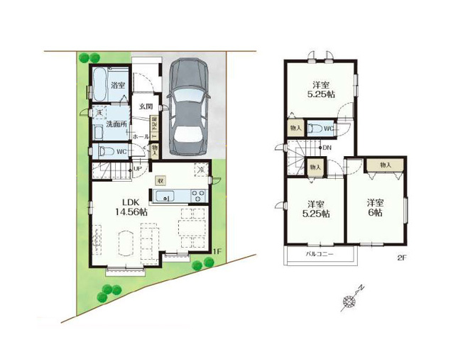 【間取り】 | 新座市野寺2丁目　新築一戸建住宅　全1棟　(保谷店) | リビング階段と対面式キッチンにてご家族の仲が深まる住まい