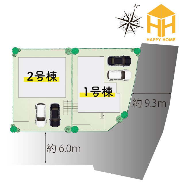 ブルーミングガーデン中山五月台1丁目新築一戸建て全2区画│3・4LDK+並列駐車2台可の区画図