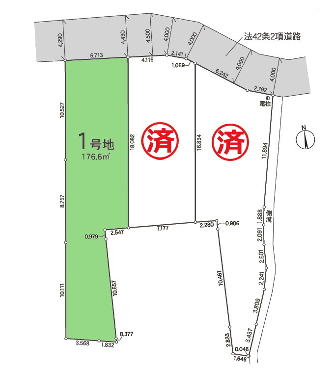 売土地　長泉町中土狩第3　全3区画　1号地　176.6㎡(53.42坪)の土地図