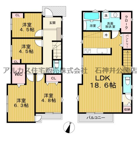 練馬区石神井台８丁目　新築一戸建　西武新宿線　武蔵関の間取り