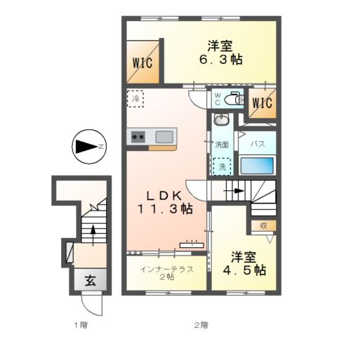 仮）四箇１丁目新築賃貸アパートの間取り
