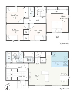 【間取り】 | 愛川町中津  3号棟 第4 | 都市ガス　網戸標準仕様　シャッター2箇所付　Ｗロックタグキー（電池錠）　宅配BOX付機能門柱　食洗機・浄水器　浴室乾燥機　全居室収納