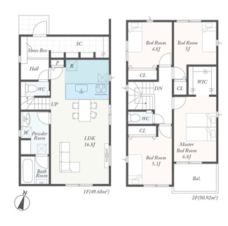 【区画図】 | 愛川町中津  5号棟 第4 | 5号棟　北西側約5ｍ開発道路　旗竿地（間口約3ｍ）　駐車2台（車種によります）　敷地面積33.8坪