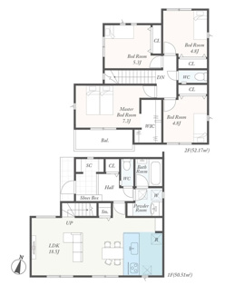 【間取り】 | 愛川町中津  4号棟 第4 | 都市ガス　網戸標準仕様　シャッター2箇所付　Ｗロックタグキー（電池錠）　宅配BOX付機能門柱　食洗機・浄水器　浴室乾燥機　全居室収納