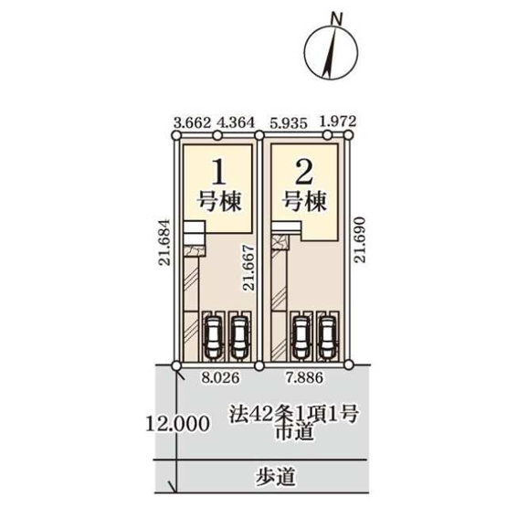 【区画図】越谷市南町新築分譲住宅　全２棟