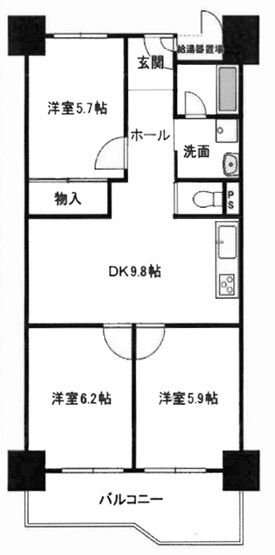 【間取り】 | 桂川ハイツ1号館 | 専有面積60.50㎡