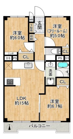 新大阪シティハイツの間取り|◆専有面積：72.13㎡、3LDK、LDK約15帖！