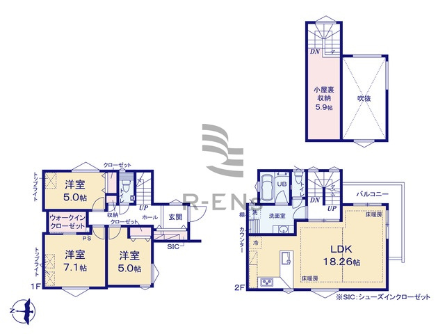 【間取り】 | 練馬区東大泉３丁目　新築戸建て　C号棟 | 広々LDKから続く、開放的なバルコニーは陽当たりも良好