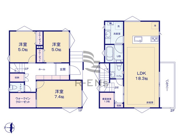 【間取り】 | 練馬区東大泉３丁目　新築戸建て　D号棟 | 広々LDKから続く、開放的なバルコニーは陽当たりも良好