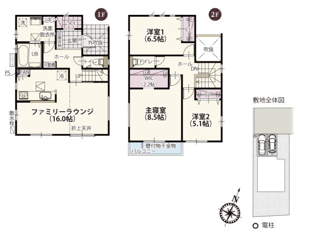 【区画図】 | 国道17号へアクセスしやすい、8区画の分譲地。分譲地内に敷かれた開発道路は通り抜けを防ぐことで安全性が高くなっております。
