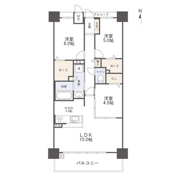 アルファスマート松江城の間取り|間取りは3LDKのワイドリビング　南向きなのでリビング全体を明るくしてくれます。