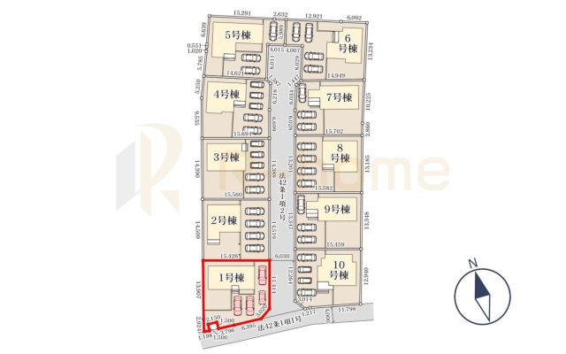ひたちなか市稲田10期　新築戸建て　1号棟の区画図|大きなお買い物だからこそ、メリット・デメリットを伝えさせて頂きます。
R-homeにお任せください♪