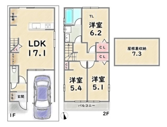 【参考プラン】 | 右京区太秦蜂岡町　建築条件付 | 《参考プラン》建物価格：1699万円　延床面積：74.70平米（1F:33.74平米　2F:40.96平米）