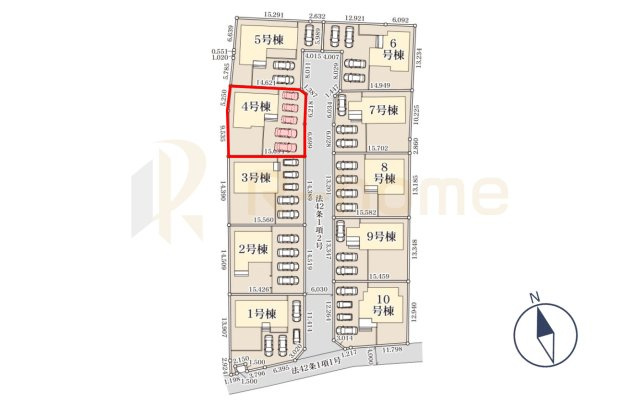ひたちなか市稲田10期　新築戸建て　4号棟の区画図|大きなお買い物だからこそ、メリット・デメリットを伝えさせて頂きます。
R-homeにお任せください♪