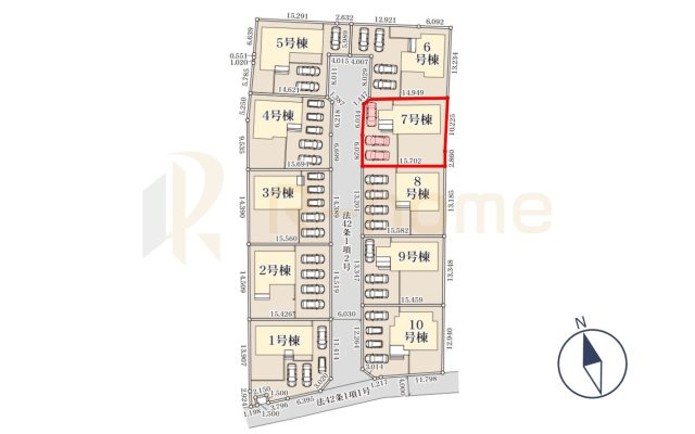 ひたちなか市稲田10期　新築戸建て　7号棟の区画図|大きなお買い物だからこそ、メリット・デメリットを伝えさせて頂きます。
R-homeにお任せください♪