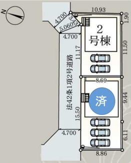 【区画図】 | 愛川町中津  2号棟 第135 | 2号棟　北側約4.7ｍ公道　駐車並列2台（車種によります）　敷地面積36.0坪