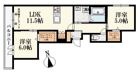 ブラン　シャルマンの間取り|★角部屋２面窓♪収納豊富な２ＬＤＫ★