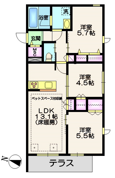 Ｎ・Ｗ　ＲＥＳＩＤＥＮＣＥ　ＡＳＡＧＡＹＡの間取り|★角部屋３面窓♪ゆとりある広さに充実した収納と設備★