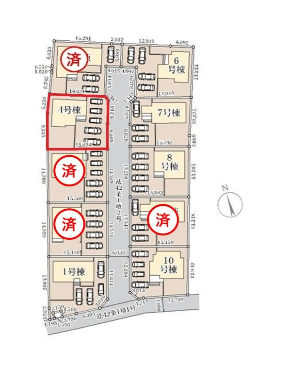 リーブルガーデン  ひたちなか稲田　10期　4の区画図|並列駐車可能です。気になる他の物件と合わせての現地ご案内も可能です。HPから、またお電話でも、お気軽にお問い合わせください。

