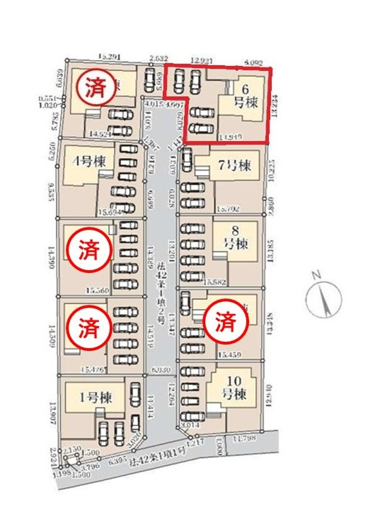 リーブルガーデン  ひたちなか稲田　10期　6の区画図|４台駐車可能です。気になる他の物件と合わせての現地ご案内も可能です。HPから、またお電話でも、お気軽にお問い合わせください。