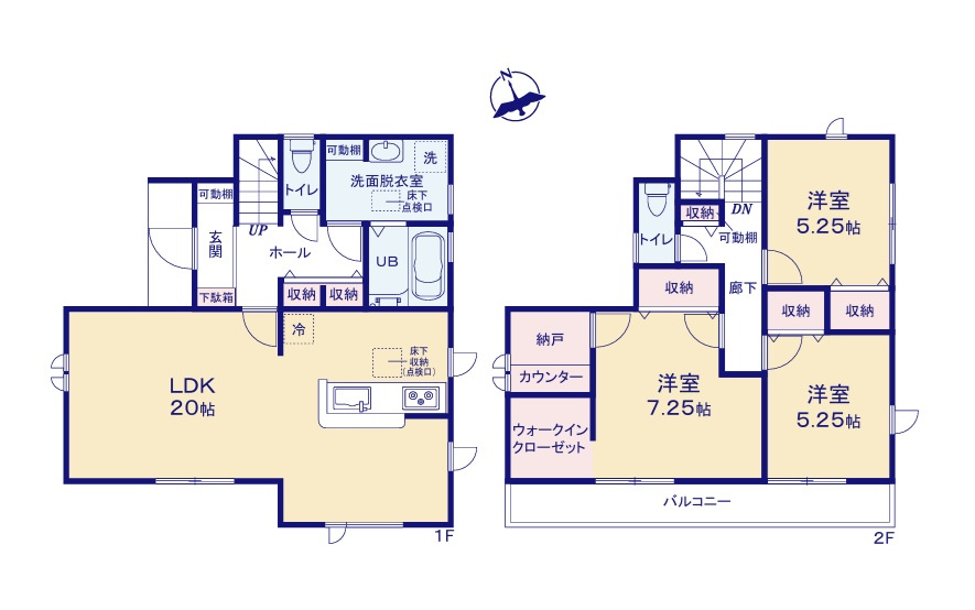 リーブルガーデン  ひたちなか稲田　10期　6の間取り|　
☆LDK広々20帖、収納スペース充実！2階のカウンター付き納戸はテレワークや趣味の部屋にも◎自由でクリエイティブな空間です。