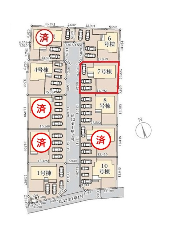 リーブルガーデン  ひたちなか稲田　10期　7の区画図|3台駐車可能です。気になる他の物件と合わせての現地ご案内も可能です。HPから、またお電話でも、お気軽にお問い合わせください。

